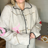 Saddle Stitch Embroidered Sweater Jacket