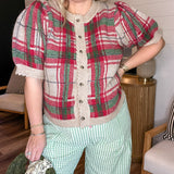 Plaid Tidings Button Up Sweater Top