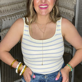 Ribbed Tank Top Bodysuit - Pale Blue Stripes