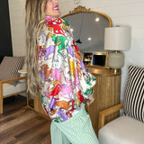 Running Horses Oversized Blouse Top - Multicolor