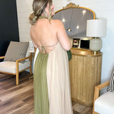 Wandering Olive Halter Neck Maxi Dress