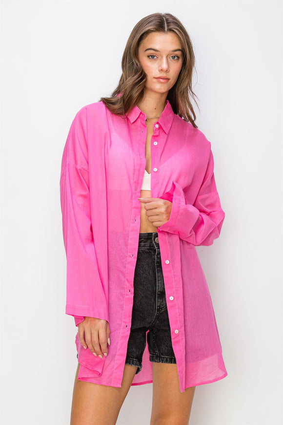 Holden Oversized Button Up Top - Pink