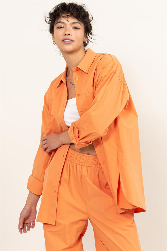 Holly Oversized Button Up Top - Orange
