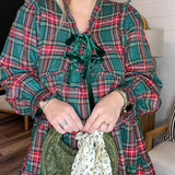 The Velvet Bows Plaid Mini Dress