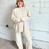 Easy Street Oversized Striped Top - Beige