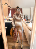 Striped Collared Dress - Brown