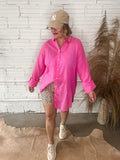 Holden Oversized Button Up Top - Pink