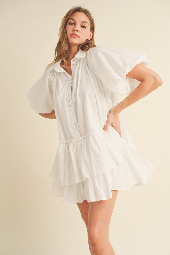 Charleston Bay Puff Sleeve Dress - White