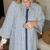 Falling Lines Button Down Striped Maxi Dress - Indigo