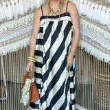 Monochrome Martini Stripe Maxi Dress