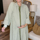 Falling Lines Button Down Striped Maxi Dress - Olive