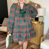 The Velvet Bows Plaid Mini Dress
