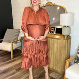 Rustic Amber Pleated Maxi Dress
