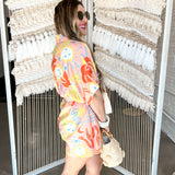 Palmtini Peach Floral Resort Shirt Romper