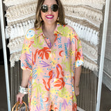 Palmtini Peach Floral Resort Shirt Romper