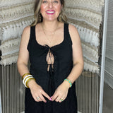 Perry Front Tie Boho Tank - Black