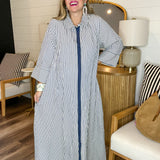 Falling Lines Button Down Striped Maxi Dress - Indigo