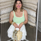 Ribbed Tank Top Bodysuit - Green Stripes