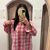 Pink Christmas Plaid Button Up Top