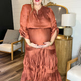 Rustic Amber Pleated Maxi Dress