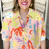 Palmtini Peach Floral Resort Shirt Romper