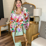 Running Horses Oversized Blouse Top - Multicolor