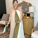 Wandering Olive Halter Neck Maxi Dress