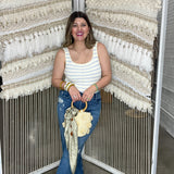 Ribbed Tank Top Bodysuit - Pale Blue Stripes