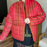 Cherry Cola Striped Quilted Oversized Jacket