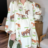 Roaming Horses Peplum Midi Dress