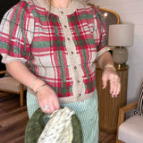 Plaid Tidings Button Up Sweater Top