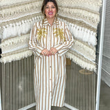 Shady Palms Stripe Beaded Midi Dress