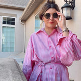 Polo Striped Button Down Mini Dress - Pink