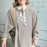 Easy Street Oversized Striped Top - Brown