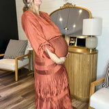 Rustic Amber Pleated Maxi Dress