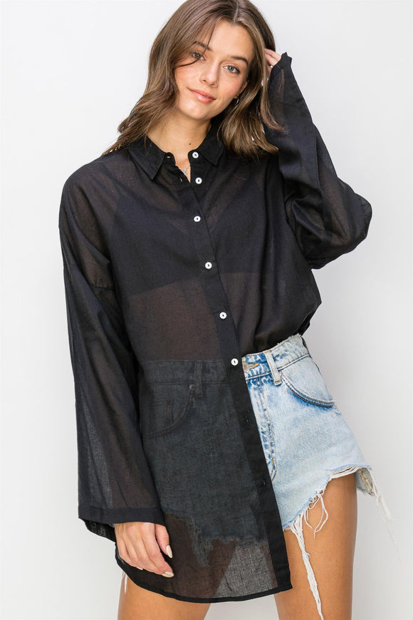 Holden Oversized Button Up Top - Black