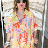 Palmtini Peach Floral Resort Shirt Romper