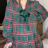 The Velvet Bows Plaid Mini Dress