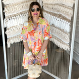 Palmtini Peach Floral Resort Shirt Romper