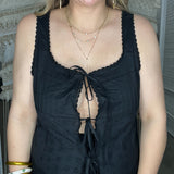 Perry Front Tie Boho Tank - Black