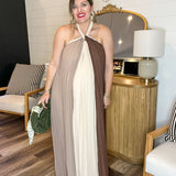 Mocha Mousse Halter Neck Maxi Dress