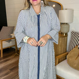 Falling Lines Button Down Striped Maxi Dress - Indigo
