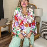 Running Horses Oversized Blouse Top - Multicolor