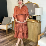 Rustic Amber Pleated Maxi Dress