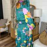 Painted Petals Floral Smocked Midi Dress - Emerald