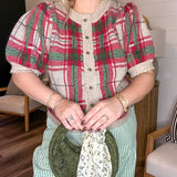 Plaid Tidings Button Up Sweater Top