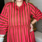 Cherry Cola Striped Button Down Midi Dress