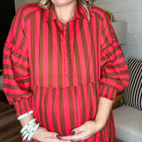 Cherry Cola Striped Button Down Midi Dress