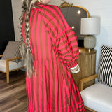Cherry Cola Striped Button Down Midi Dress