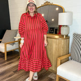 Cherry Cola Striped Button Down Midi Dress
